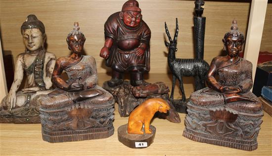A group of Buddhist figures and a negoro lacquer figure